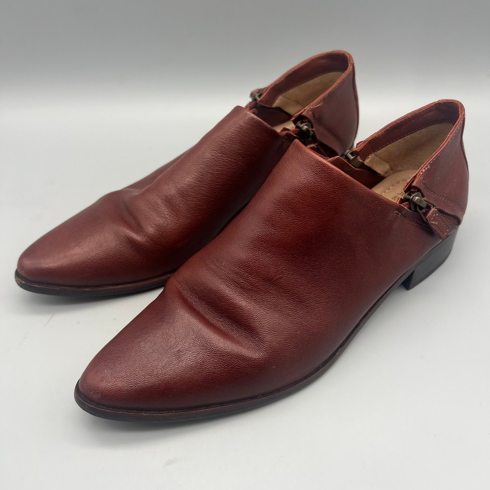 Johnston & Murphy Ankle Booties Women 8.5 Brown Leather Pointed Toe Side Zip EUC